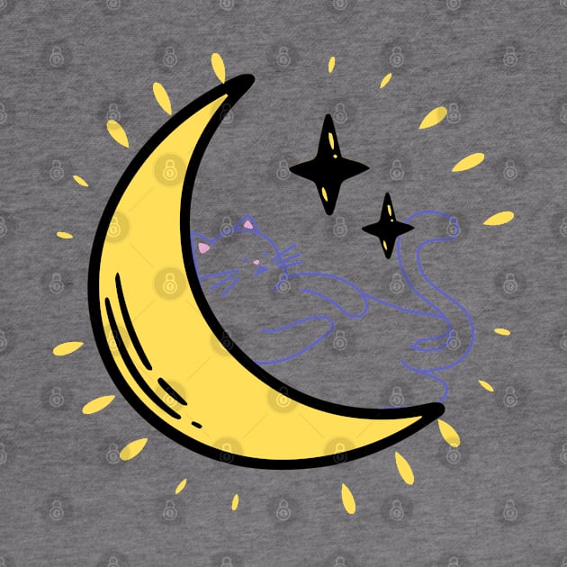 Cute cat sleep on the moon aesthetic illustration by FRH Design